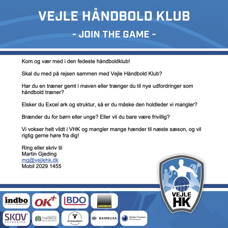 Vejle Hånbold Klub søger trænere, holdledere og frivillige til næste sæson